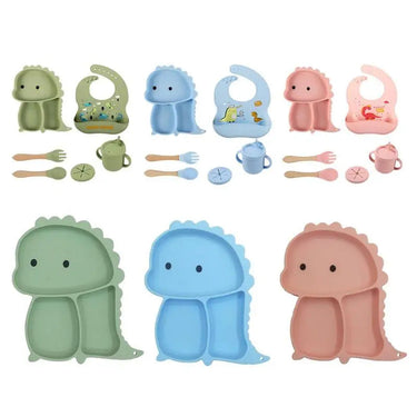 Kindertafelset van Silicone - 7-delige Dino Tafelgerei voor Kinderen, Vaatwasmachinebestendig, Kindvriendelijk Ontwerp 1